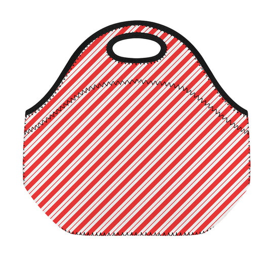Red And White Candy Cane Stripes Print Neoprene Lunch Bag
