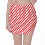 Red And White Candy Cane Stripes Print Pencil Mini Skirt