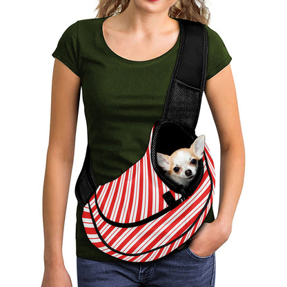 Red And White Candy Cane Stripes Print Pet Sling Carrier