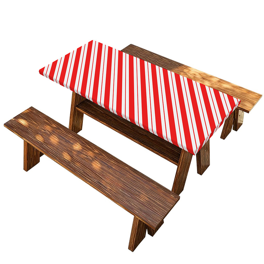 Red And White Candy Cane Stripes Print Picnic Table Cover