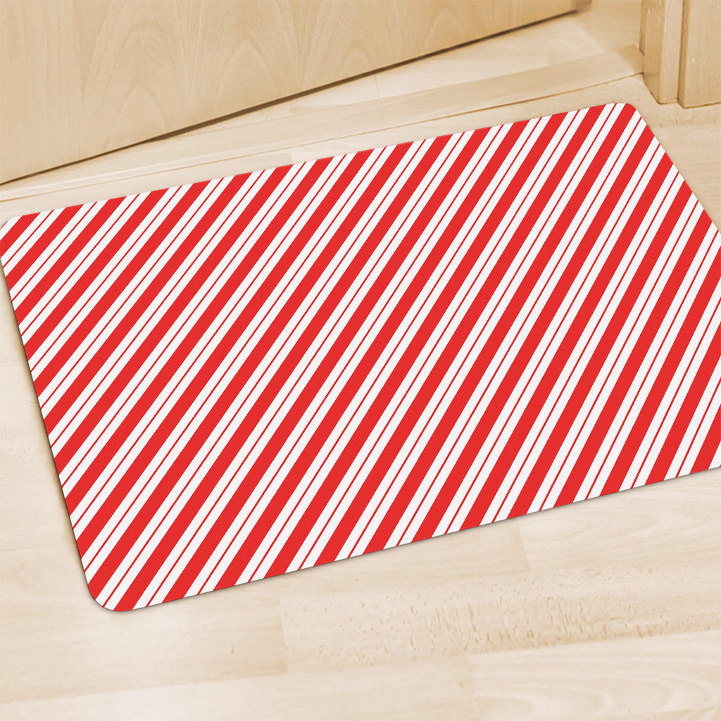 Red And White Candy Cane Stripes Print Polyester Doormat