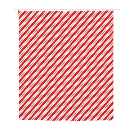 Red And White Candy Cane Stripes Print Polyester Shower Curtain