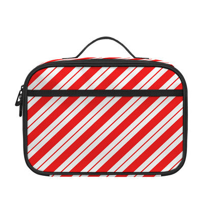 Red And White Candy Cane Stripes Print Portable Lunch Bag