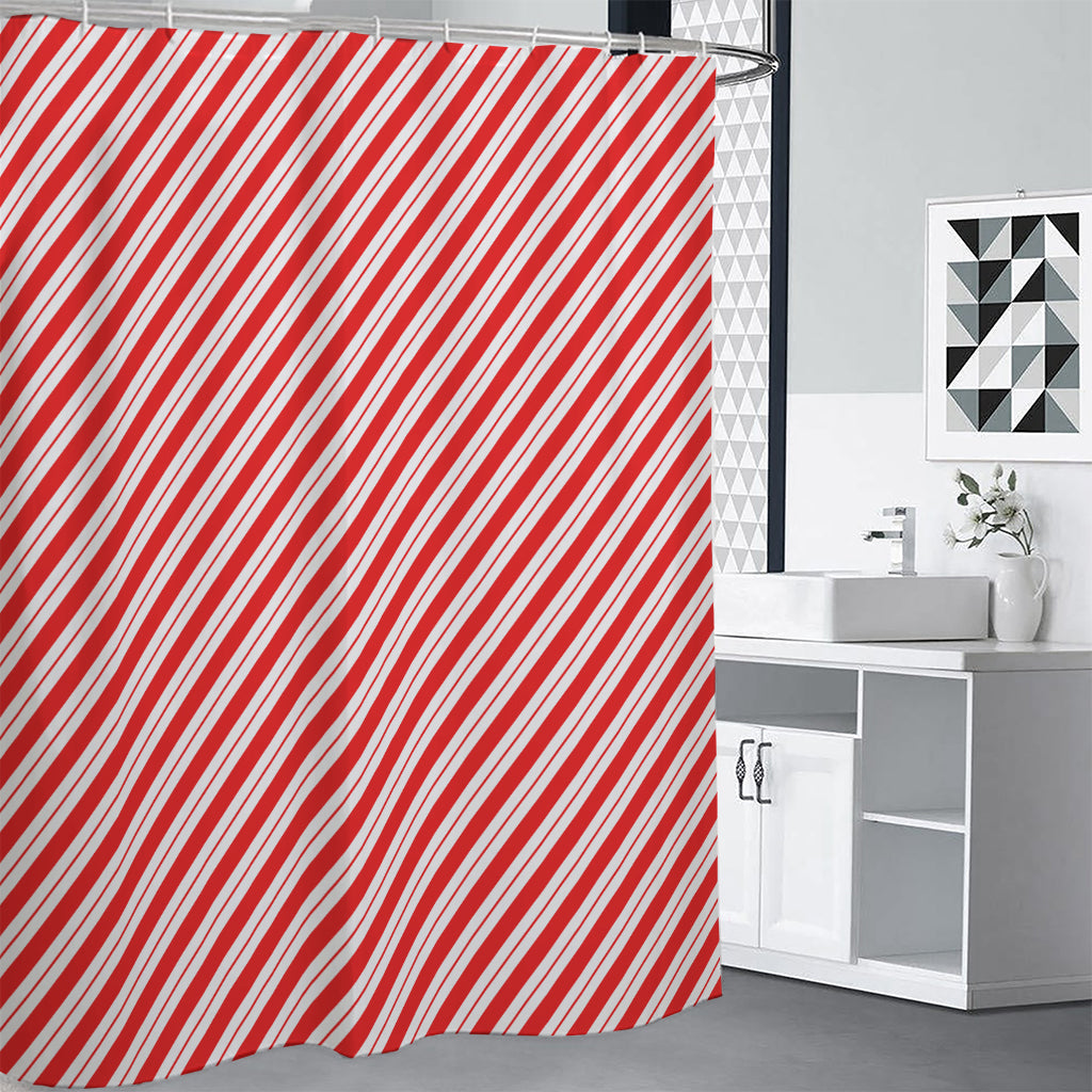 Red And White Candy Cane Stripes Print Premium Shower Curtain