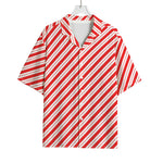 Red And White Candy Cane Stripes Print Rayon Hawaiian Shirt