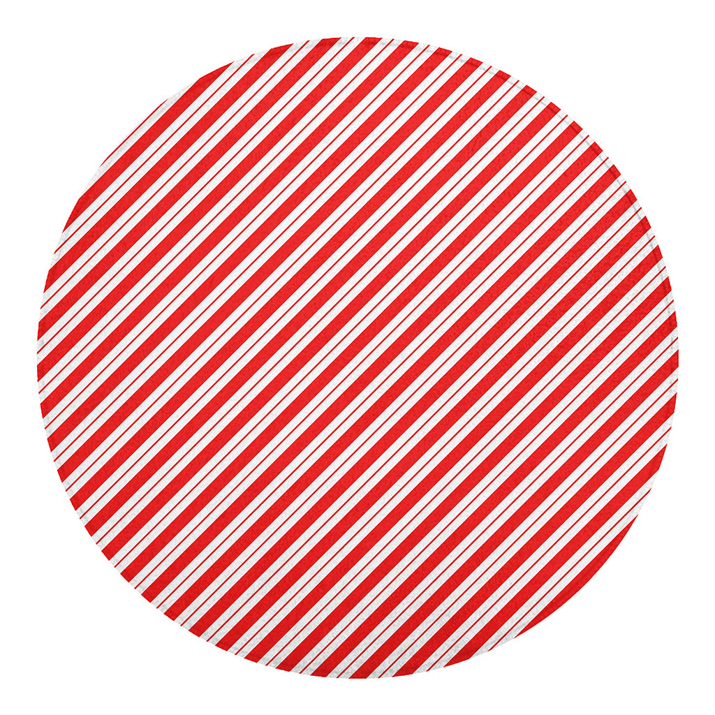 Red And White Candy Cane Stripes Print Round Blanket