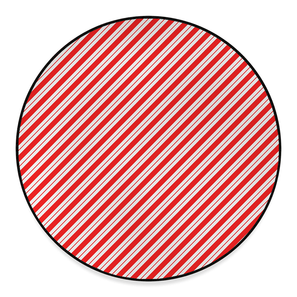 Red And White Candy Cane Stripes Print Round Floor Mat