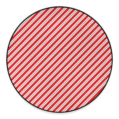 Red And White Candy Cane Stripes Print Round Floor Mat