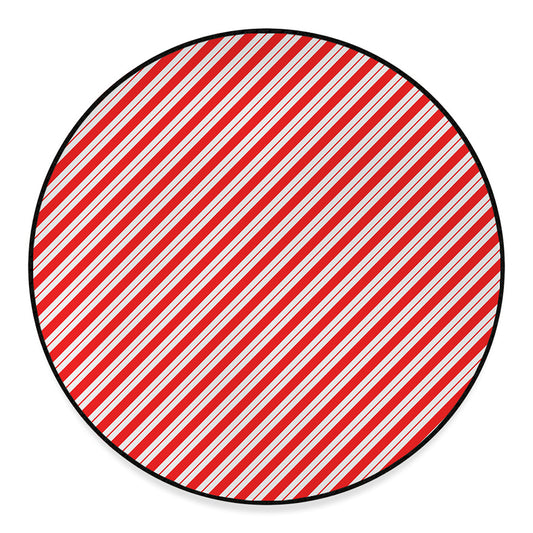 Red And White Candy Cane Stripes Print Round Floor Mat