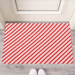 Red And White Candy Cane Stripes Print Rubber Doormat