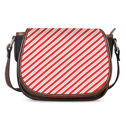 Red And White Candy Cane Stripes Print Saddle Bag
