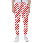 Red And White Candy Cane Stripes Print Scuba Joggers