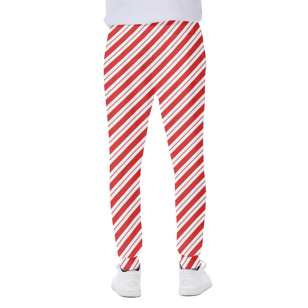 Red And White Candy Cane Stripes Print Scuba Joggers
