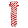 Red And White Candy Cane Stripes Print Short Sleeve Long Nightdress