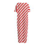 Red And White Candy Cane Stripes Print Short Sleeve Long Nightdress