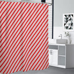 Red And White Candy Cane Stripes Print Shower Curtain