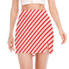 Red And White Candy Cane Stripes Print Side Slit Mini Skirt