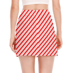 Red And White Candy Cane Stripes Print Side Slit Mini Skirt