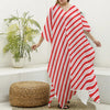 Red And White Candy Cane Stripes Print Silk V-Neck Kaftan Dress