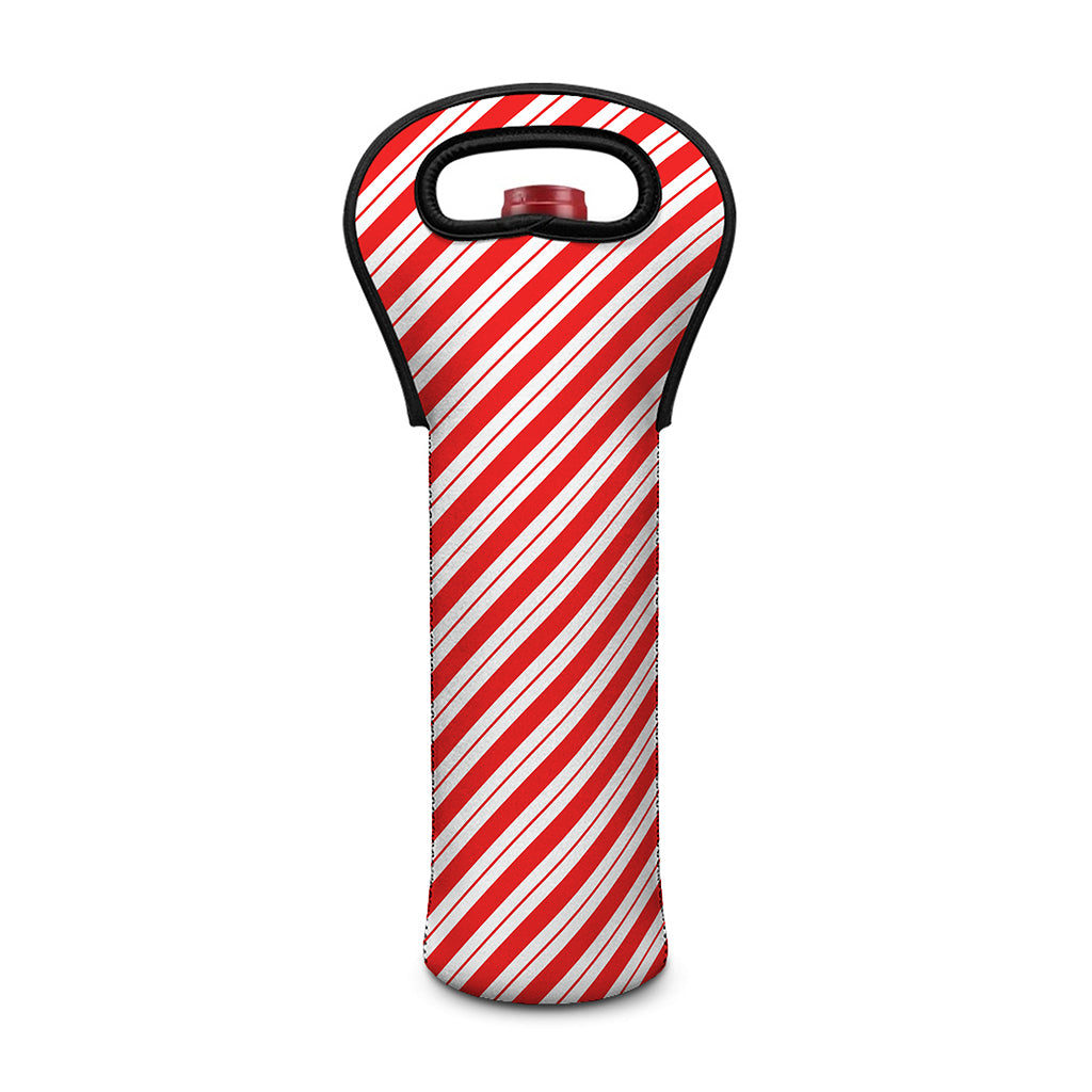 Red And White Candy Cane Stripes Print Single Neoprene Wine Tote