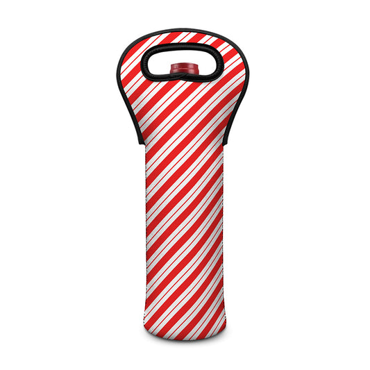 Red And White Candy Cane Stripes Print Single Neoprene Wine Tote