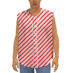 Red And White Candy Cane Stripes Print Sleeveless Baseball Jersey