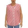 Red And White Candy Cane Stripes Print Sleeveless Baseball Jersey