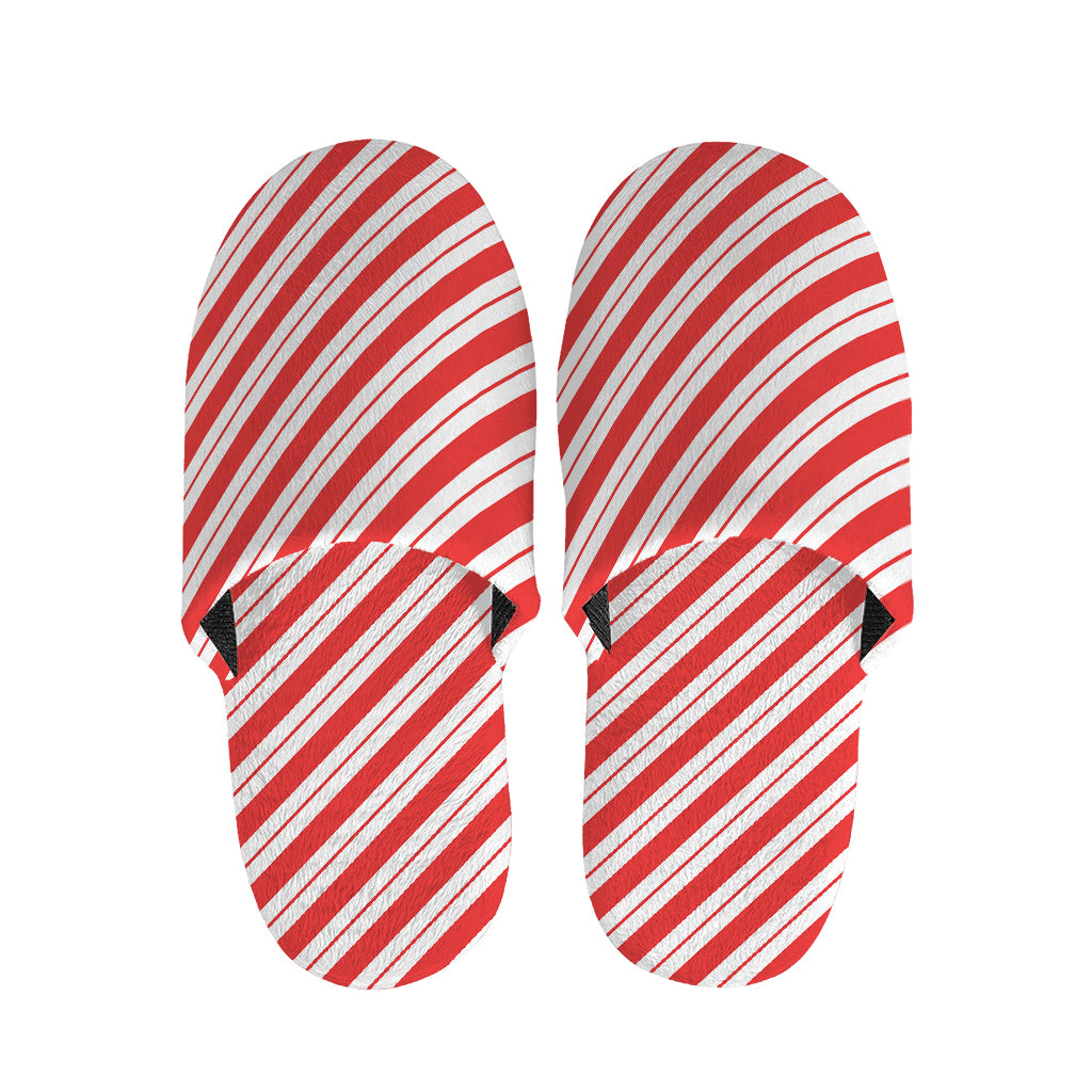 Red And White Candy Cane Stripes Print Slippers