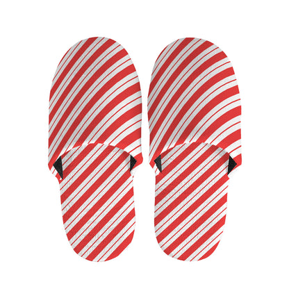 Red And White Candy Cane Stripes Print Slippers
