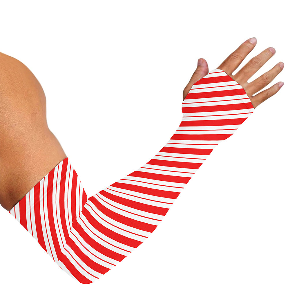 Red And White Candy Cane Stripes Print Sun Protection Arm Sleeves