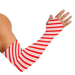 Red And White Candy Cane Stripes Print Sun Protection Arm Sleeves