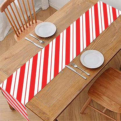 Red And White Candy Cane Stripes Print Table Runner