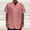 Red And White Candy Cane Stripes Print Textured Short Sleeve Shirt