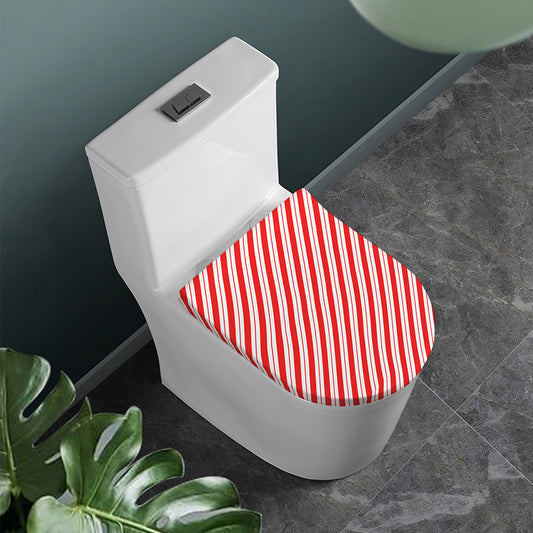 Red And White Candy Cane Stripes Print Toilet Lid Cover