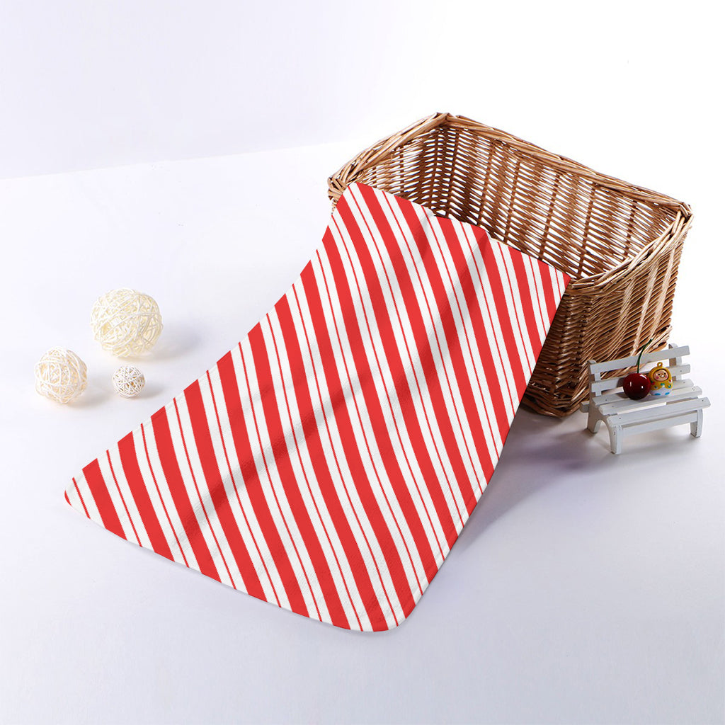 Red And White Candy Cane Stripes Print Towel