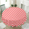 Red And White Candy Cane Stripes Print Waterproof Round Tablecloth