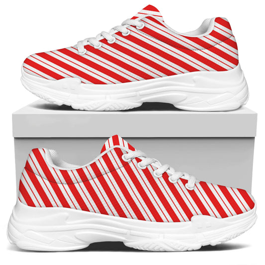 Red And White Candy Cane Stripes Print White Chunky Shoes