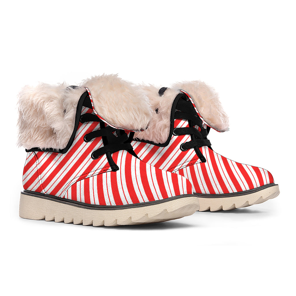 Red And White Candy Cane Stripes Print Winter Boots
