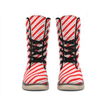 Red And White Candy Cane Stripes Print Winter Boots