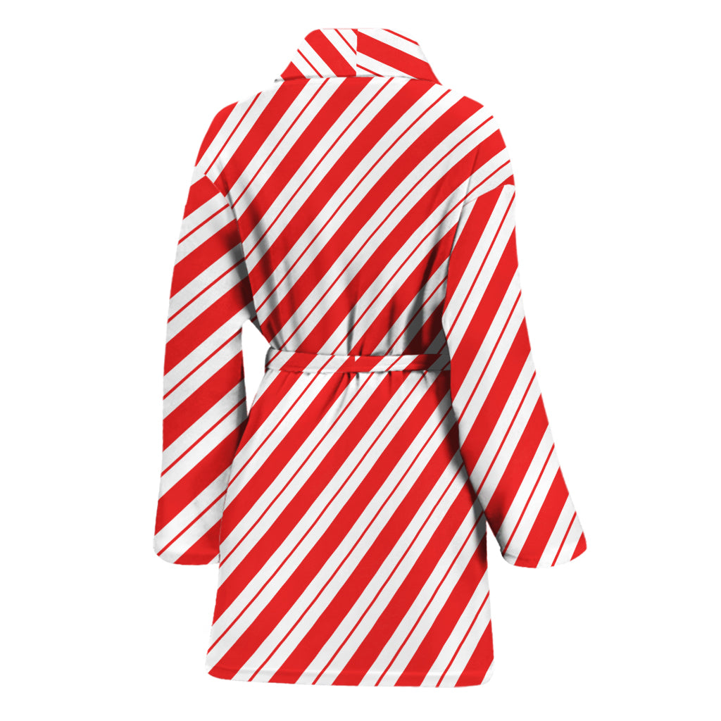 Red And White Candy Cane Stripes Print Women's Bathrobe
