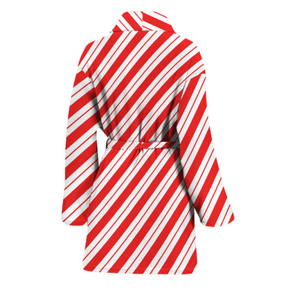 Red And White Candy Cane Stripes Print Women's Bathrobe