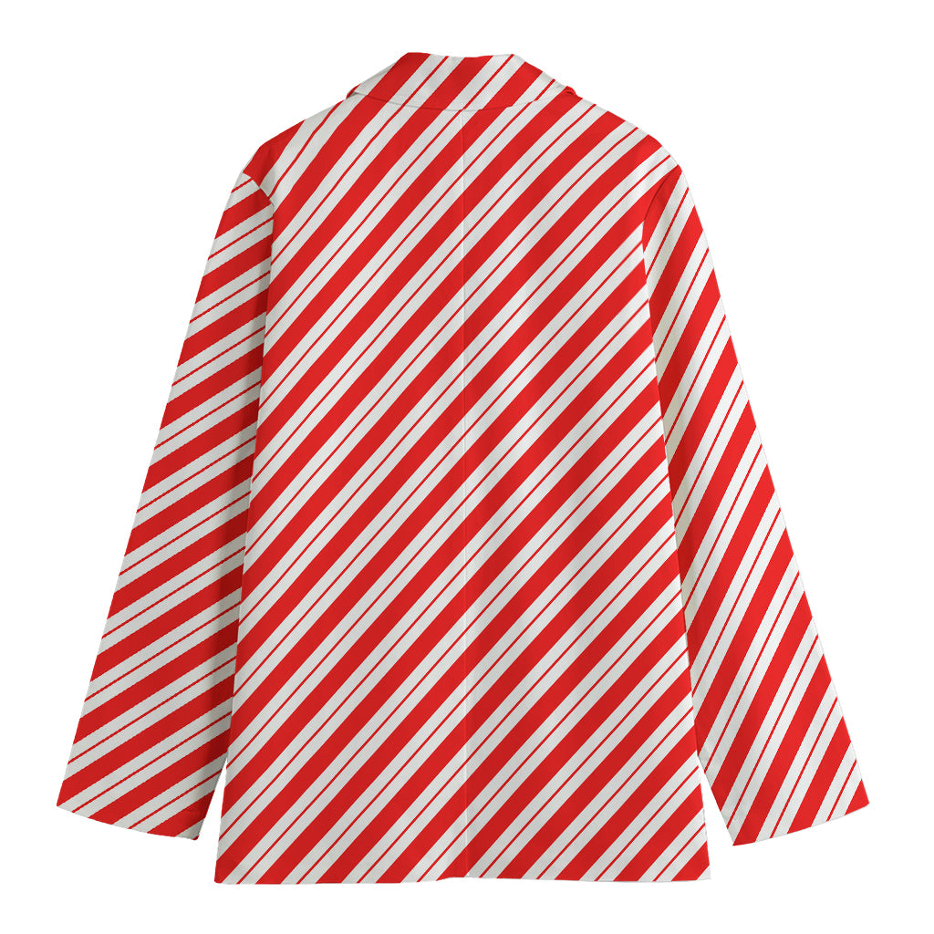 Red And White Candy Cane Stripes Print Women's Blazer