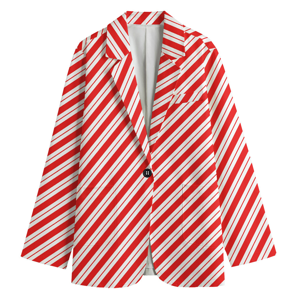 Red And White Candy Cane Stripes Print Women's Cotton Blazer