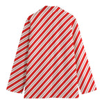 Red And White Candy Cane Stripes Print Women's Cotton Blazer