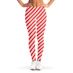 Red And White Candy Cane Stripes Print Women's Leggings