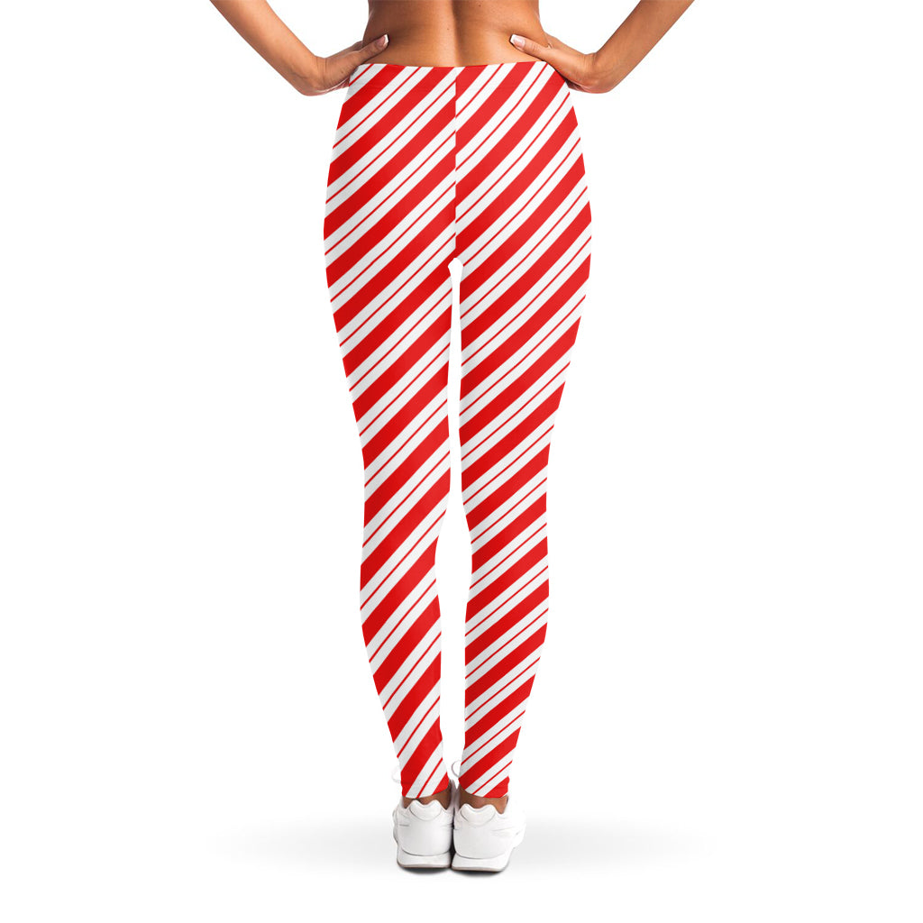 Red And White Candy Cane Stripes Print Women's Leggings