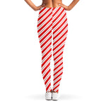 Red And White Candy Cane Stripes Print Women's Leggings