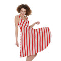 Red And White Candy Cane Stripes Print Sleeveless Knee Length Dress