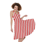 Red And White Candy Cane Stripes Print Women's Sleeveless Dress