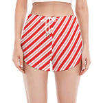 Red And White Candy Cane Stripes Print Women's Split Running Shorts